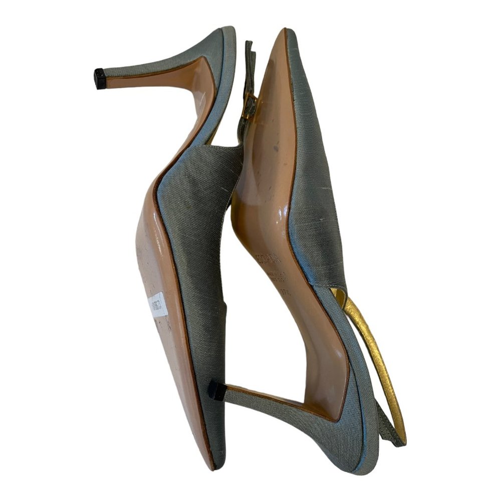 ESCADA Shoes Bryne Pale Blue Silk Slingback High Heel Pumps Size 37.5, US 7.5 - Picture 6 of 10